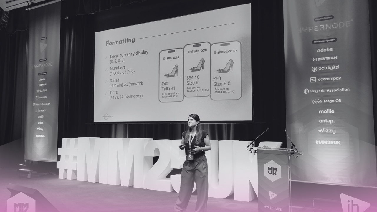 Silvi Nuñez speaking at Meet Magento 2025
